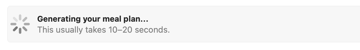 Generating your meal plan progress indicator